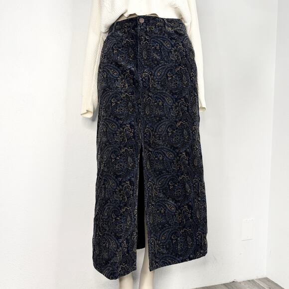 Vintage 90s Corduroy Parsley Midi Skirt Whimsigoth Grunge Academia Fall Slit - Picture 3 of 6